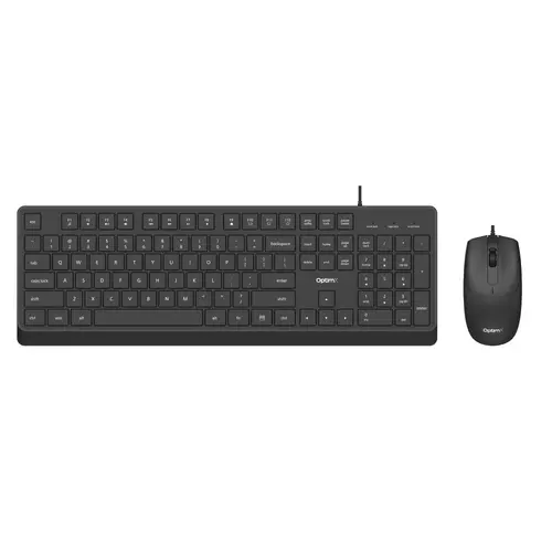 Kit Tastatura + Mouse OptimX Pro KM500, Top Quality, Slim, Silent click, cu fir, US Layout, USB (Negru)