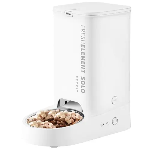 Dispenser/Dozator automat mancare animale de companie Petkit, Fresh Element Solo, 3l, WiFi, Bluetooth, vas din otel (Alb)