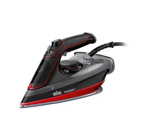 Fier de calcat Braun FreeStyle 5 SI5057RD, 2700 W, Talpa SuperCeramic, Jet de abur 220 g/min, Debit abur 50 g/min, Rezervor 300 ml, Abur vertical, Autocuratare (Negru/Rosu)
