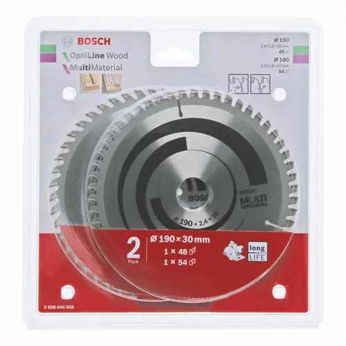 Set 2 lame fierastrau circular, Bosch, 190x30mm, Negru/Argintiu