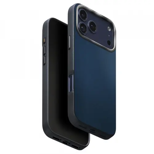 Husa pentru Apple iPhone 17 Pro, UNIQ, Lyden Leatherette, Negru/Albastru