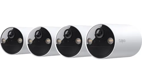 Set 4 camere de supraveghere TP-Link Tapo C410, 3MP, 2K 2304x1296, Color Night Vision, detectie smart, Two-Way Audio, alarma luminoasa si sonora, acumulator, montare fara cabluri, IP65 (Alb)