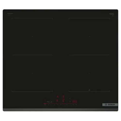 Plita incorporabila BOSCH PVQ631HC1E Seria 6, Inductie, 4 zone de gatit, DirectSelect, PerfectFry, ReStart, QuickStart, 60cm (Negru)