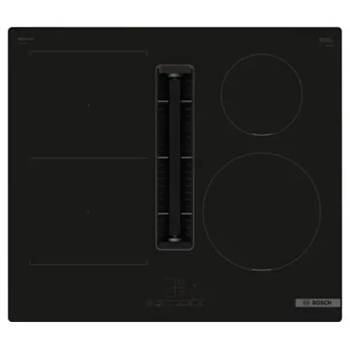 Plita incorporabila Bosch PVS611B16E, Inductie, 4 zone de gatit, Hota incorporata, Putere de absorbtie 622 mc/h, Touch control, CombiZone, QuickStart, 60 cm (Negru)