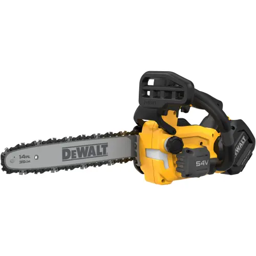 Drujba (fierastrau electric) cu lant pe acumulator DeWALT DCMCST635N, 18V/54V XR Flexvolt, motor fara perii, lungime lama 35 cm, viteza lant 23 m/s, lubrifiere ulei automata, sistem de protectie, fara incarcator si acumulator in setul de livrare