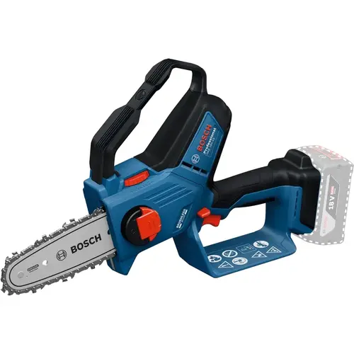 Mini fierastrau electric/mini drujba cu lant pe acumulator Bosch Professional GKE 18V-15, 18 V, lama 15 cm, lubrifiere automata, lant Oregon, viteza lant 7.2 m/s, motor fara perii, diametru taiere 13 cm, fara incarcator/acumulator in setul de livrare