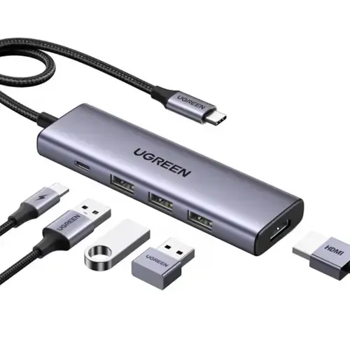 Hub USB Ugreen CM511-15596 5-in-1 3x USB-A, 1x USB-C PD100W, 1x HDMI 4K 30Hz, 5Gbps (Gri)