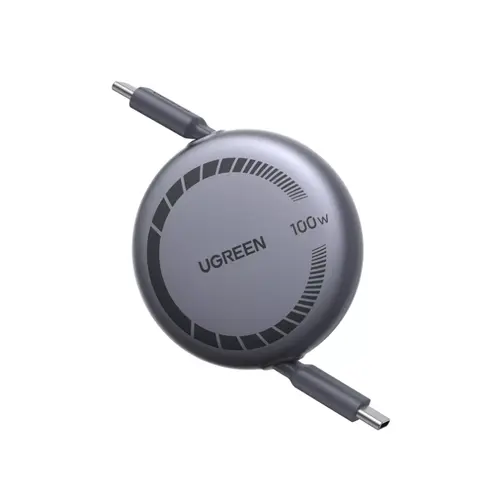 Cablu de date Ugreen Nexode USB-C la USB-C PD Fast Charge, retractabil, 100W, 1m (Gri)