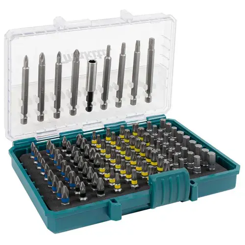 Set de 99 piese de biti 1/4inch Makita P-81050, inclusiv biti Philips, Pozidriv, Torx, HEX, cutie de plastic