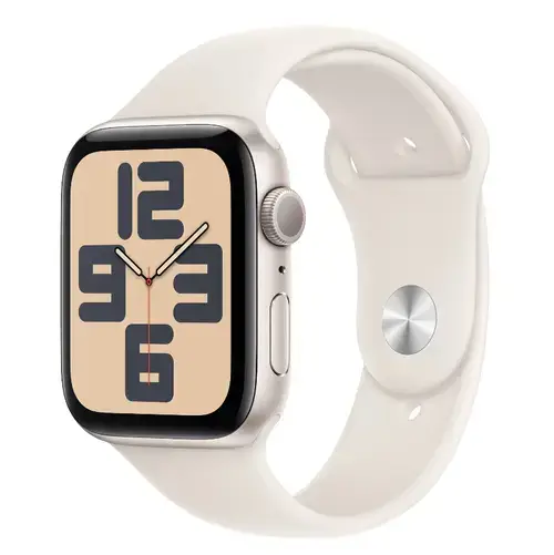 Smartwatch Apple Watch SE (2024), GPS, Carcasa Starlight Aluminium 44mm, ecran LTPO OLED, 32GB, curea silicon Starlight Sport Band - M/L (Auriu)