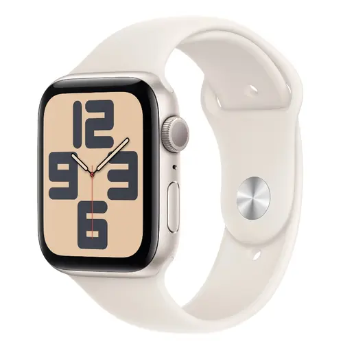 Smartwatch Apple Watch SE (2024), GPS, Carcasa Starlight Aluminium 44mm, ecran LTPO OLED, 32GB, curea silicon Starlight Sport Band - M/L (Auriu)
