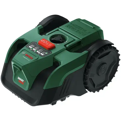 Robot de tuns gazon/iarba fara fir perimetral Bosch VISIMOW18V-100, 18 V, latime de taiere 16 cm, inaltime de taiere 20 - 60 mm, senzori ultrasonici, motor brushless, include: acumulator PBA 18V 4.0 Ah + incarcator