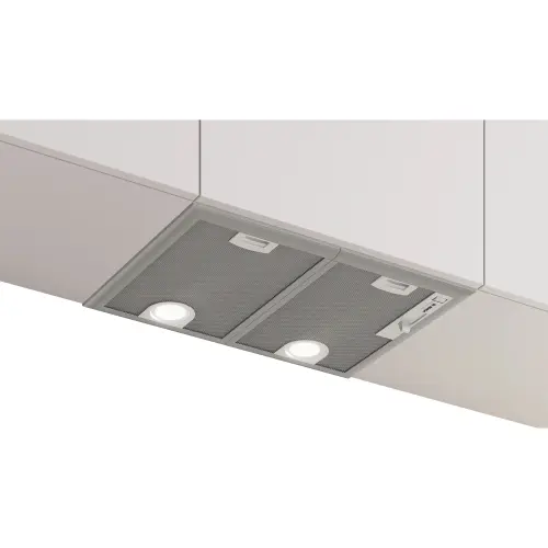 Hota incorporabila Bosch DHL555BM, Putere de absorbtie 604 mc/h, Iluminare LED, 1 motor, Control mecanic, Clasa D, 53 cm (Argintiu)