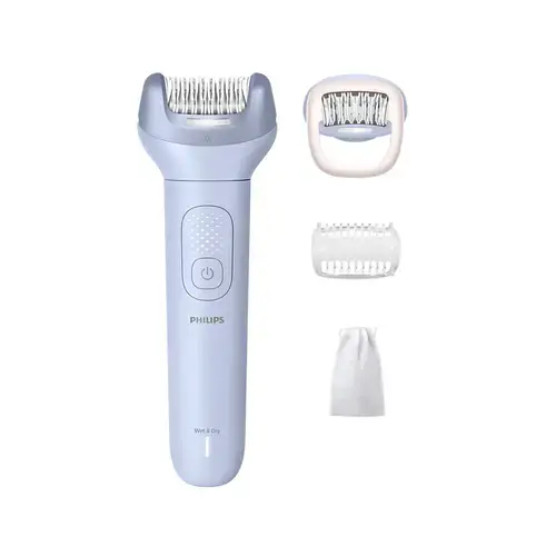 Epilator fara fir Philips Seria 8000 BRE708/00, Utilizare pe umed sau uscat, 3 capete interschimbabile, Husa de depozitare, Led, Husa de depozitare, Baterie Li-Ion, 60 min autonomie, (Albastru)