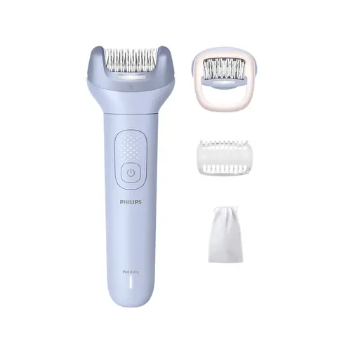 Epilator fara fir Philips Seria 8000 BRE708/00, Utilizare pe umed sau uscat, 3 capete interschimbabile, Husa de depozitare, Led, Husa de depozitare, Baterie Li-Ion, 60 min autonomie, (Albastru)