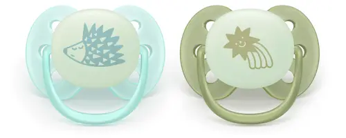 Set 2 suzete Philips Avent SCF094/01,Ultra soft ​Nighttime 0-6 luni,fosforescent, 2 buc , (Verde/Albastru)