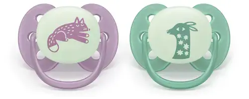 Set 2 suzete Philips Avent Philips Avent SCF094/04, Ultra soft ​Nighttime 6-18 luni, 2 buc , fosforescente (Mov/Verde)