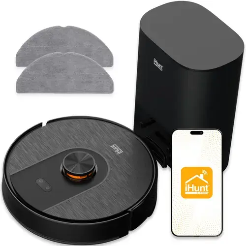 Aspirator robot cu mop iHunt BRO Robo Clean V6 AutoBase, Autonomie 120 minute, 5000 Pa, Rezervor 0.3 l, Recipient praf 0.25 l, Navigare LiDAR AI 360 (Negru)