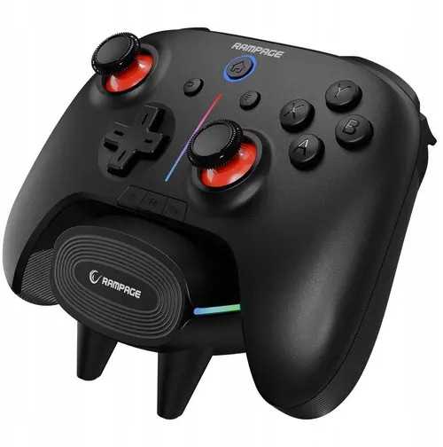 Controller Wireless Rampage Hydra Pro, Statie de incarcare, Bluetooth, Iluminare RGB, Vibratii (Negru)