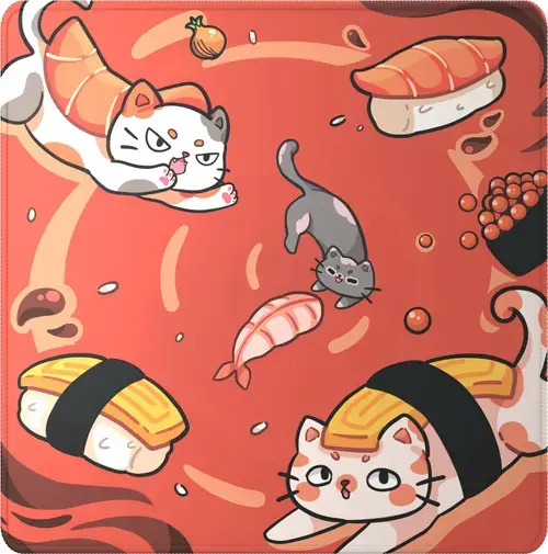 Mouse Pad Dark Project Sushi Cats Pro, L, 490 x 490 x 4 mm (Rosu)