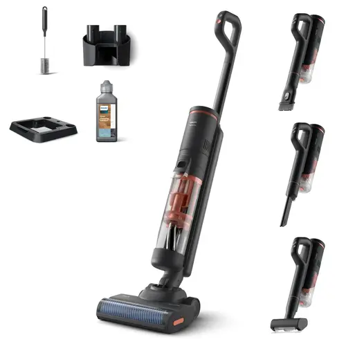 Aspirator vertical cu spalare Philips Seria 6000  XW6264/11, PowerCyclone Aqua, Autonomie 45 minute, Rezervoare apa 0.45/0.42 L, Pana la 80 m2 (Gri)