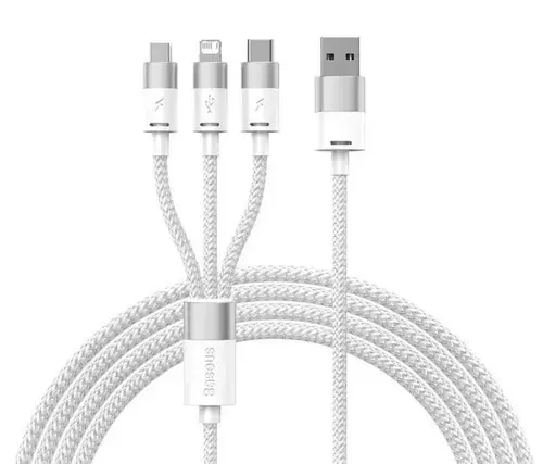 Cablu de date Baseus StarSpeed 3-in-1, Fast Charging, USB-C, Lightning, Micro USB, 3.5A, 1.2 metri (Alb)