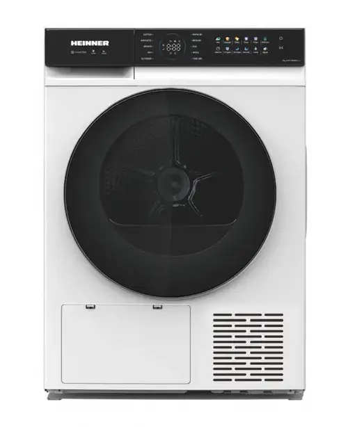 Uscator de rufe HEINNER HHPD-M9K5IVC+++, Pompa de caldura, 9 kg, Clasa C, Motor Inverter, 10 programe, Control touch, Display digital (Alb)