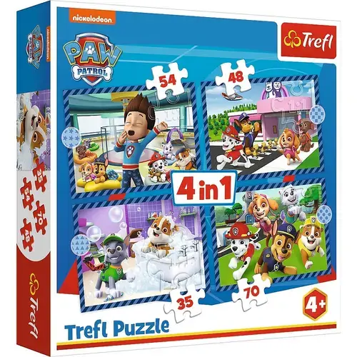 Puzzle Trefl 4 in 1 Paw Patrol, Activitatile zilnice ale echipei, 35/48/54/70 piese