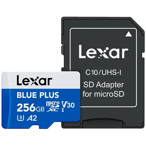 Card de memorie Lexar BLUE PLUS, microSDXC, 256GB, UHS-I, C10/A2/U3 (V30) + Adaptor SD