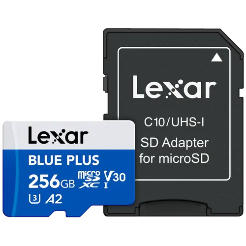 Card de memorie Lexar BLUE PLUS, microSDXC, 256GB, UHS-I, C10/A2/U3 (V30) + Adaptor SD