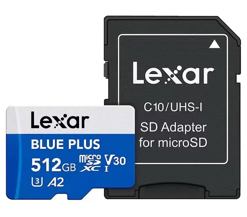 Card de memorie Lexar BLUE PLUS, microSDXC, 512GB, UHS-I, C10/A2/U3 (V30) + Adaptor SD