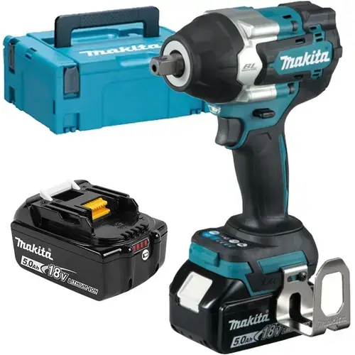 Masina de insurubat cu impact Makita DTW701RTJ, cu 2 acumulatori, Li-Ion, 18 V, 5 Ah, patrat 1/2 inch, 330 Nm, M10-M24, valiza speciala