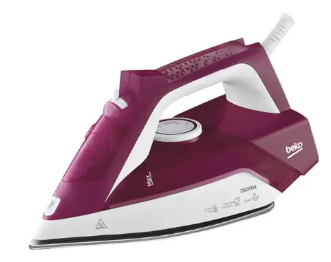 Fier de calcat Beko SIM3126R, 2600 W, 120 g/min, 240 L, Talpa ceramica (Alb/Visiniu)