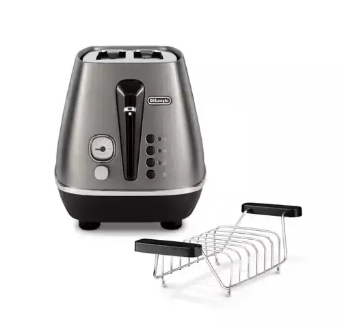 Prajitor de paine De'Longhi Distinta CTIN2103.TB, 900 W, 2 felii, Functie dezghetare, Butoane bagel, Tava firimituri (Titan)