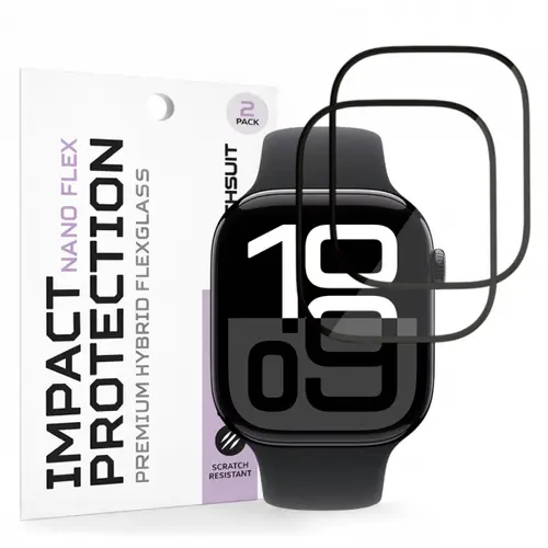 Folie Protectie Techsuit Nano Flex pentru Apple Watch Series 10 / 11 46mm, Set 2 bucati, Plastic, Neagra