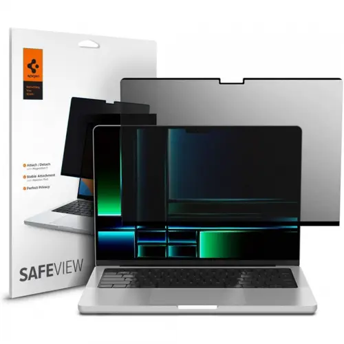 Folie Protectie Ecran Privacy Spigen Safe View Magnetic AFL06158 pentru Apple MacBook Pro 14inch (2022) / (2024) / (2023) / (2021), Plastic