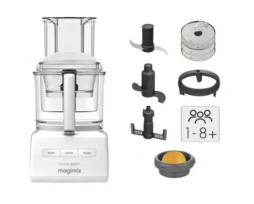 Robot multifunctional Magimix CS5200XL, 1100W, Motor profesional cu 30 ani garantie, 3 boluri (3.6L/2.6L/1.2L), Viteza automata (Alb)