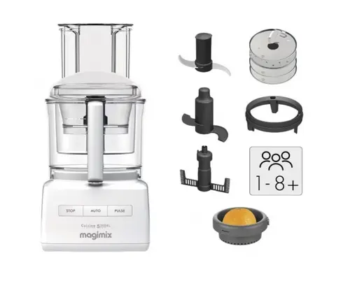 Robot multifunctional Magimix CS5200XL, 1100W, Motor profesional cu 30 ani garantie, 3 boluri (3.6L/2.6L/1.2L), Viteza automata (Alb)