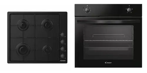 Plita incorporabila Candy CHW6LBB, Gaz, 4 Arzatoare, Aprindere electrica, Siguranta arzatoare, 60 cm + Cuptor incorporabil Candy Idea FIDC N100, Electric, 70 l (Negru)