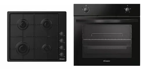 Plita incorporabila Candy CHW6LBB, Gaz, 4 Arzatoare, Aprindere electrica, Siguranta arzatoare, 60 cm + Cuptor incorporabil Candy Idea FIDC N100, Electric, 70 l (Negru)