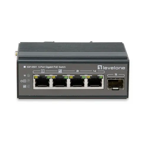 Switch industrial LevelOne IGP-0501, 5 Porturi Gigabit, PoE (Negru)