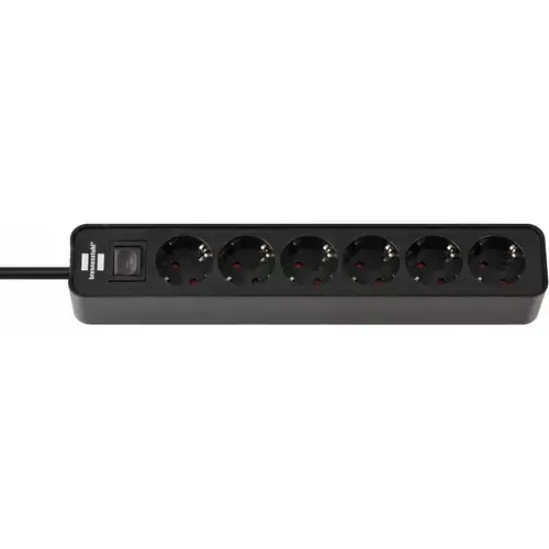 Priza multipla 6 posturi, cablu 1.5m, Brennenstuhl, seria Ecolor, Switch On/Off iluminat, Protectie copii, Negru