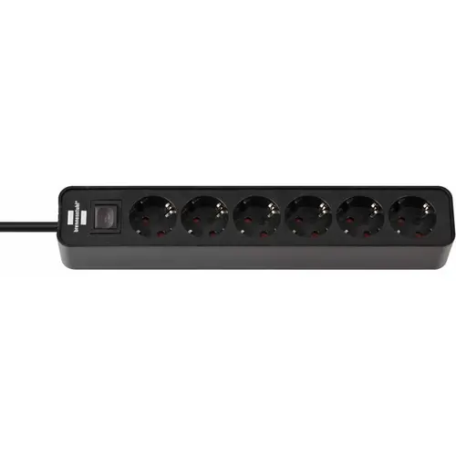 Priza multipla 6 posturi, cablu 1.5m, Brennenstuhl, seria Ecolor, Switch On/Off iluminat, Protectie copii, Negru