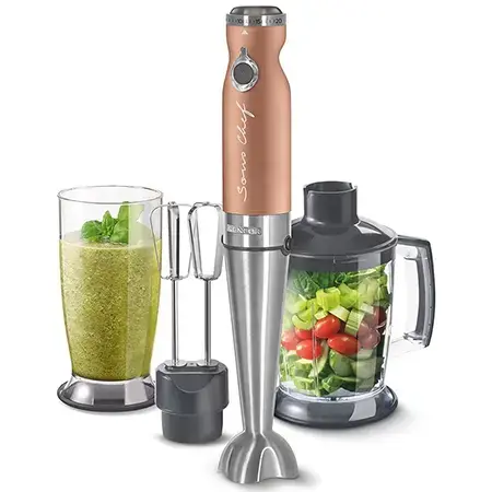 Blender de mana Sencor 4in1 SHB5606GD, 1200 W, TITANIUM QuadBlade, Tocator 1.25 L, Pahar 0.8 L (Bronz)