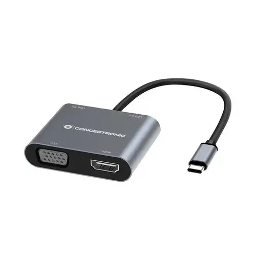 Docking Station Conceptronic DONN16G, HDMI, VGA, USB-A, 100W USB PD, 4 in 1, Universal (Gri)