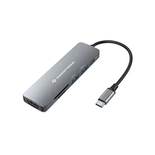 Docking Station Conceptronic DONN11G, 6 in 1, HDTV, 100W USB PD, USB 3.0, USB 2.0, SD, TF/MicroSD, Universal (Gri)