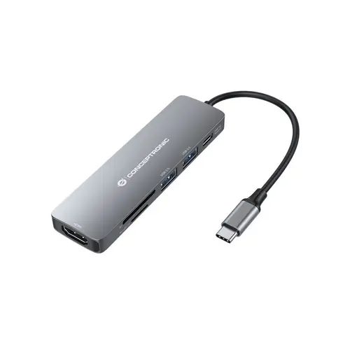Docking Station Conceptronic DONN11G, 6 in 1, HDTV, 100W USB PD, USB 3.0, USB 2.0, SD, TF/MicroSD, Universal (Gri)