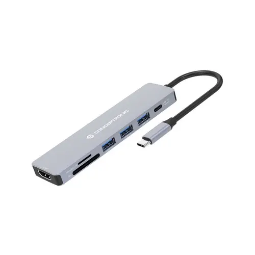 Docking Station Conceptronic DONN19G, HDMI, USB-A 3.0 x 3, SD, TF/MicroSD, 100W USB PD, 7 porturi (Gri)