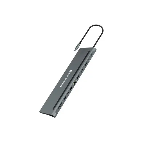 Docking Station Conceptronic DONN17G, 12 porturi, 100W USB PD, HDMI x 2, DisplayPort, GbE, USB-A 3.0 x 2, USB-A 2.0, USB-C 5Gbps, SD, TF/MicroSD, Audio (Gri)