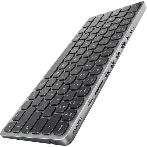 Tastatura Axagon HMC-KB-US, Cu fir, Hub USB 3x USB-A, 1x HDMI, 1x microSD, 1x SD, 4K 60 Hz, Layout US (Argintiu)